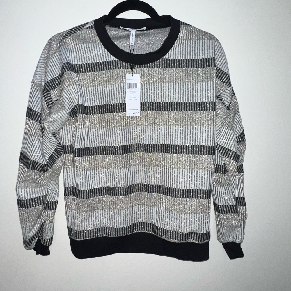 BCBGeneration Black and Gray Striped Sweater NWT - image 1